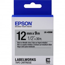 Epson Label Cartridge 12mm Black on Silver Tape (Metallic) LK 4SBM