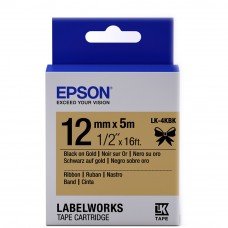 Epson Label Cartridge 12mm Black on Gold Satin Ribbon