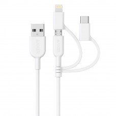 Anker A8436 PowerLine II 3ft 3-in-1 Lightning/Type-C/Micro Connector Cable - White (0.9M)