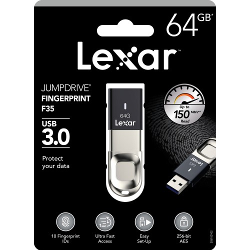 tjene mundstykke et eller andet sted Lexar F35 Jumpdrive 64GB Fingerprint USB 3.0 Flash Drive (up to 150MB/s  read)