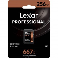 Lexar 667X Professional 256GB U3 V30  SDXC™ UHS-I Memory Cards (up to 100MB/s read, Write 90MB/s)