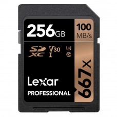 Lexar 667X Professional 256GB U3 V30  SDXC™ UHS-I Memory Cards (up to 100MB/s read, Write 90MB/s)