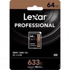 Lexar 633X Professional 64GB V30 U3 SDHC™/SDXC™ UHS-I Memory Cards (up to 95MB/s read, Write 45MB/s)