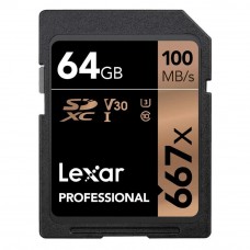 Lexar 667X Professional 64GB U3 V30 SDXC™ UHS-I Memory Cards (up to 100MB/s read, Write 60MB/s)