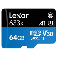 Lexar 633X microSDXC 64GB High-Performance A1 U3 UHS-I Memory Cards with SD Adapter (up to 95MB/s Read, Write 45MB/s)