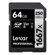 Lexar 1667X Professional 64GB V60 U3 SDXC™ UHS-II Memory Cards (up to 250MB/s read, 120MB/s write)