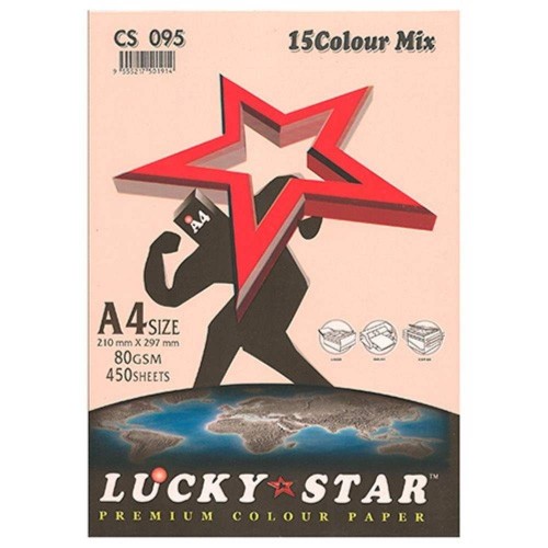 Lucky Star A4 Premium Color Paper 15 Colors Mix 80gsm 450sheets