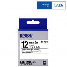 Epson LK-4WBN LabelWorks Tape - 12mm Black on White Tape (Item No: EPS LK-4WBN)