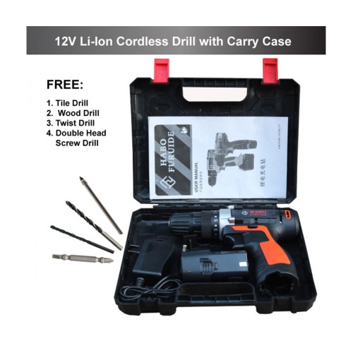 12V Cordless Drill with Carrying Case Screwdriver Driver Hand