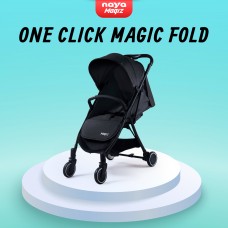 Naya Magiz Baby Stroller (Black) - One Click Magic Fold, Lightweight 5.9kg, Flat Recline, Mesh Window, Travel Cabin Size Stroller